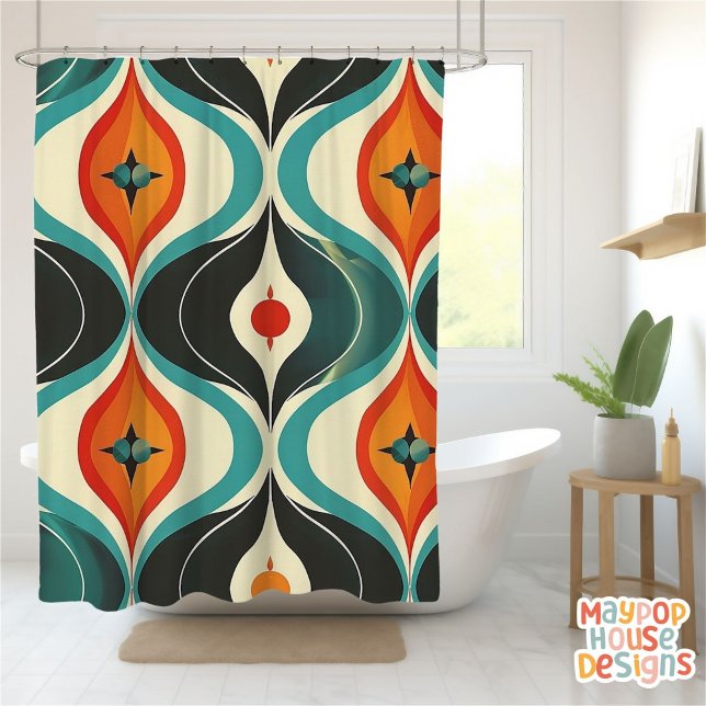 Retro Mid Century Modern Abstract (mid century modern shower curtain bathroom decor)