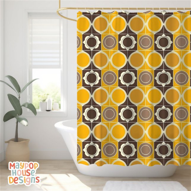 Retro Mid Century Modern Abstract (mid century modern shower curtain bathroom decor)