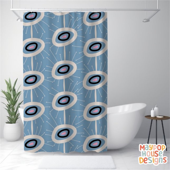 Retro Mid Century Modern Abstract (mid century modern shower curtain bathroom decor)