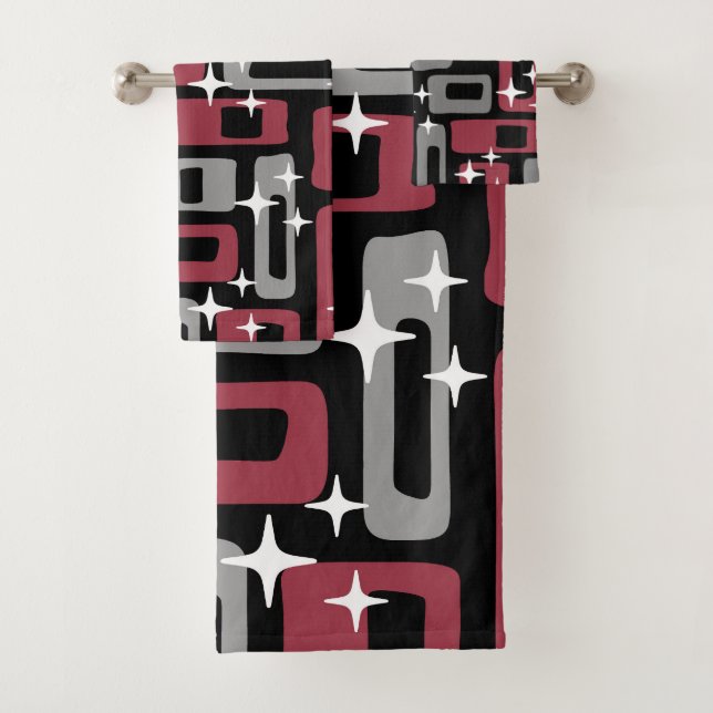 Retro Mid Century Modern Abstract Bath Towel Set (Insitu)