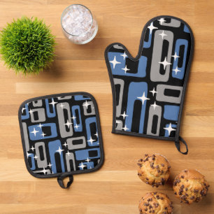 Retro Mid Century Modern Abstract Oven Mitt & Pot Holder Set