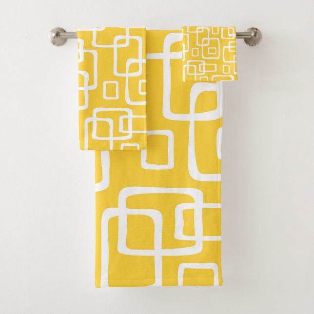 Retro Mid Century Modern Abstract Pattern Bath Towel Set (Insitu)