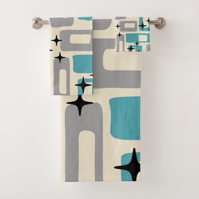 Retro Mid Century Modern Abstract Pattern Bath Towel Set (Insitu)
