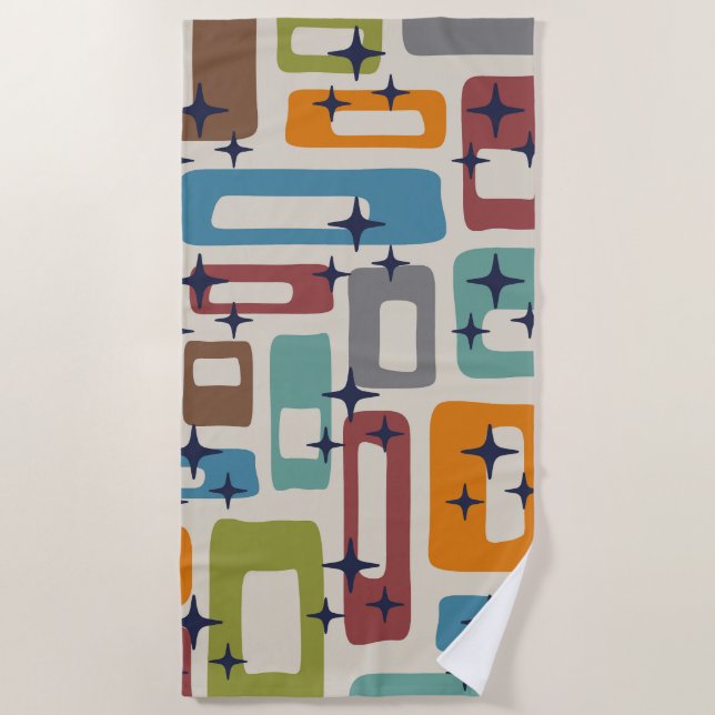 Retro Mid Century Modern Abstract Pattern Beach Towel (Front)