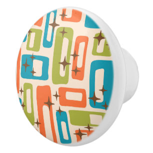 Retro Mid Century Modern Abstract Pattern Ceramic Knob