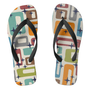 Retro Mid Century Modern Abstract Pattern Flip Flops