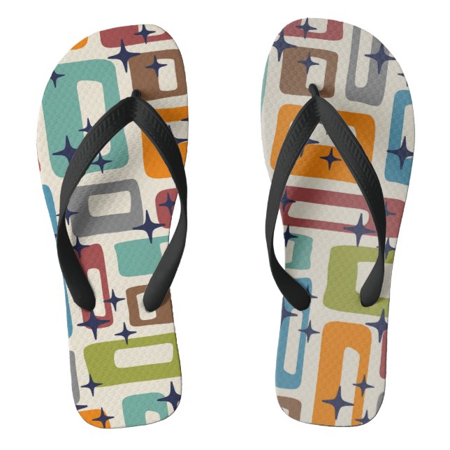 Retro Mid Century Modern Abstract Pattern Flip Flops (Footbed)