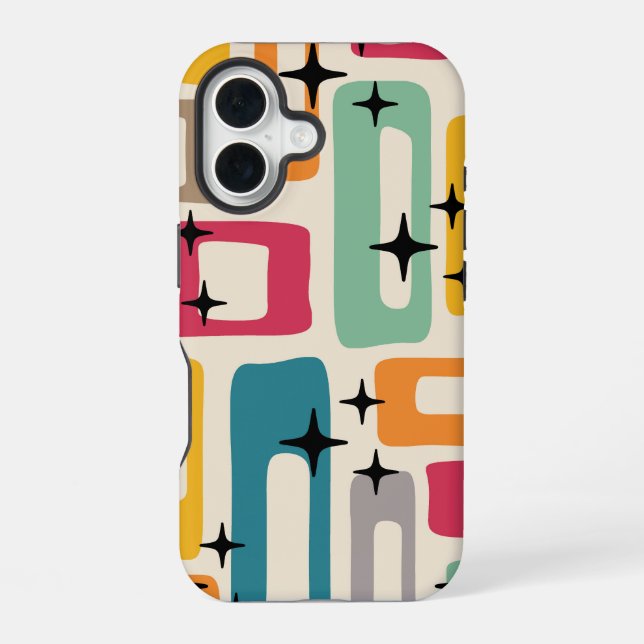 Retro Mid Century Modern Abstract Pattern iPhone 16 Case (Back)
