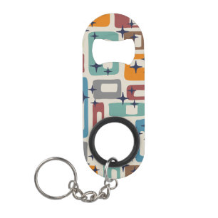 Retro Mid Century Modern Abstract Pattern Keychain Bottle Opener