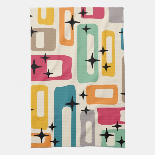 Retro Mid Century Modern Abstract Pattern Kitchen Towel (Vertical)
