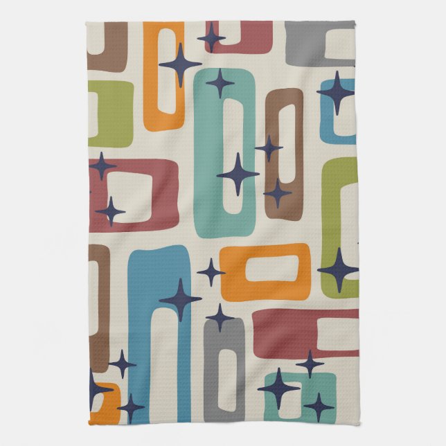 Retro Mid Century Modern Abstract Pattern Kitchen Towel (Vertical)