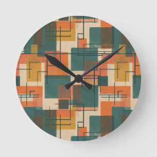 Retro Mid Century Modern Abstract Pattern Round Clock