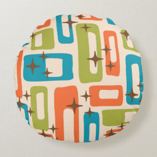 Retro Mid Century Modern Abstract Pattern Round Pillow