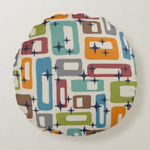 Retro Mid Century Modern Abstract Pattern Round Pillow