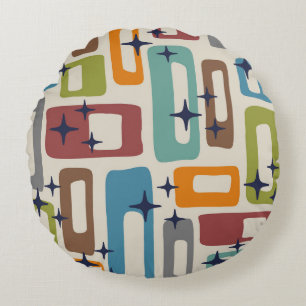 Retro Mid Century Modern Abstract Pattern Round Pillow