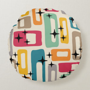 Retro Mid Century Modern Abstract Pattern Round Pillow