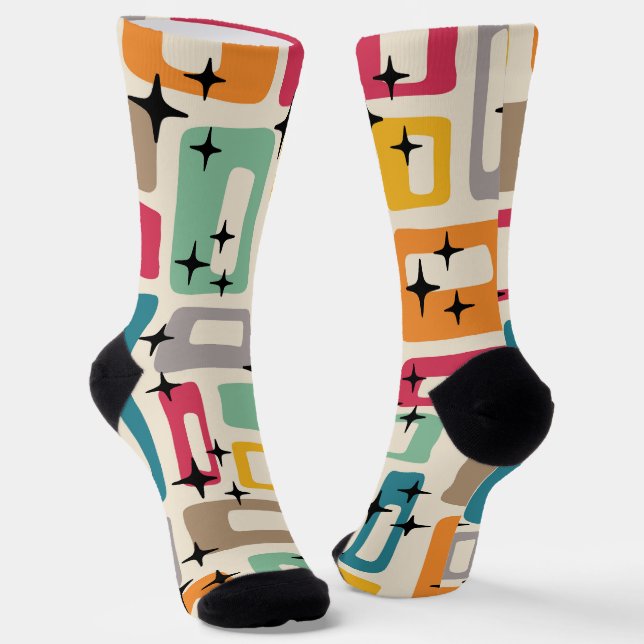 Retro Mid Century Modern Abstract Pattern Socks (Angled)