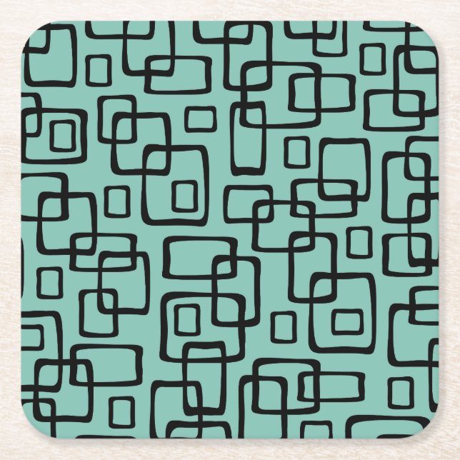 Retro Mid Century Modern Abstract Pattern Square Paper Coaster (Front)