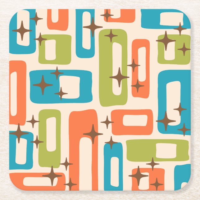 Retro Mid Century Modern Abstract Pattern Square Paper Coaster (Front)