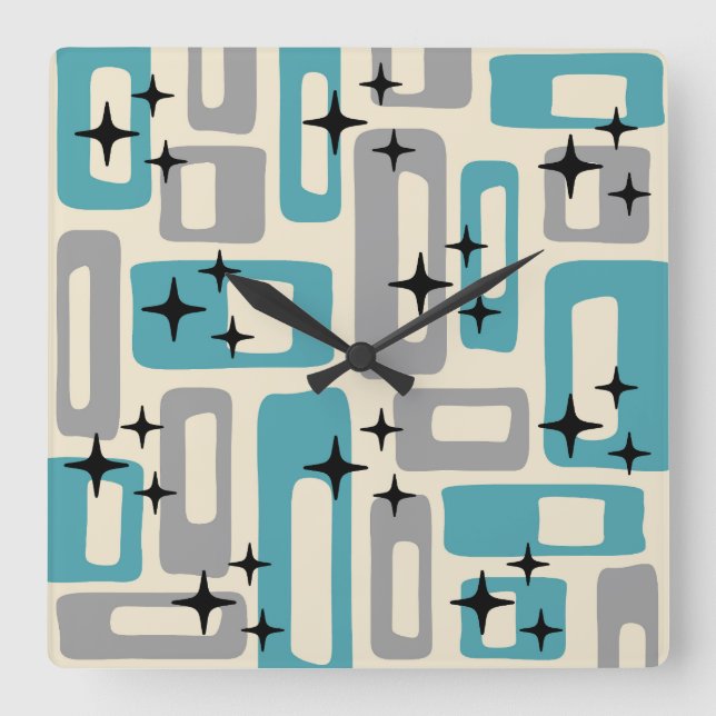 Retro Mid Century Modern Abstract Pattern Square Wall Clock (Front)