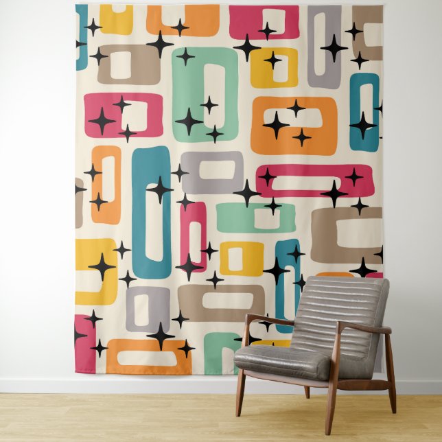 Retro Mid Century Modern Abstract Pattern Tapestry (In Situ)