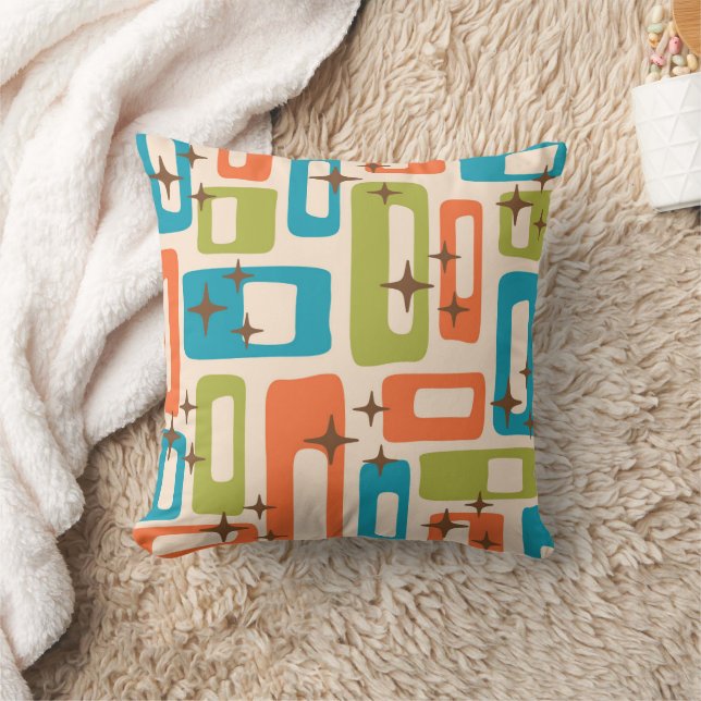 Retro Mid Century Modern Abstract Pattern Throw Pillow (Blanket)