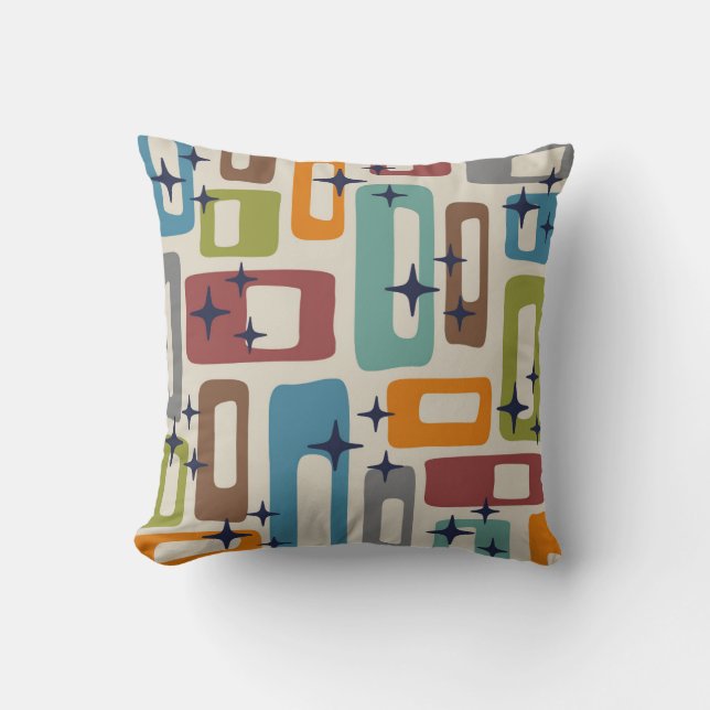 Retro Mid Century Modern Abstract Pattern Throw Pillow (Front)