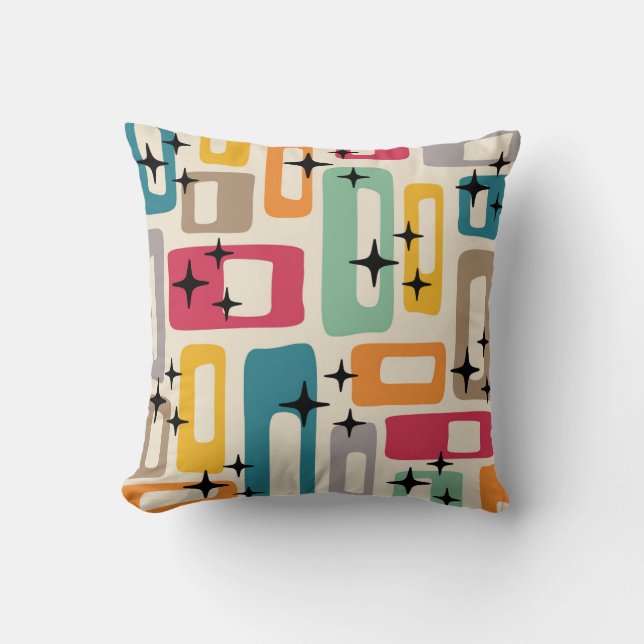 Retro Mid Century Modern Abstract Pattern Throw Pillow (Front)