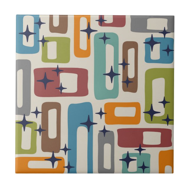 Retro Mid Century Modern Abstract Pattern Tile (Front)