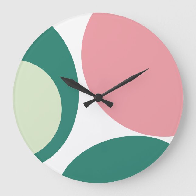 Retro Mid Century Modern Abstract Pink Green Large Clock (Front)