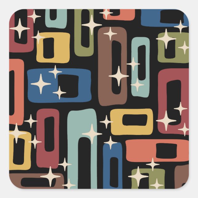 Retro Mid Century Modern Abstract Square Sticker (Front)