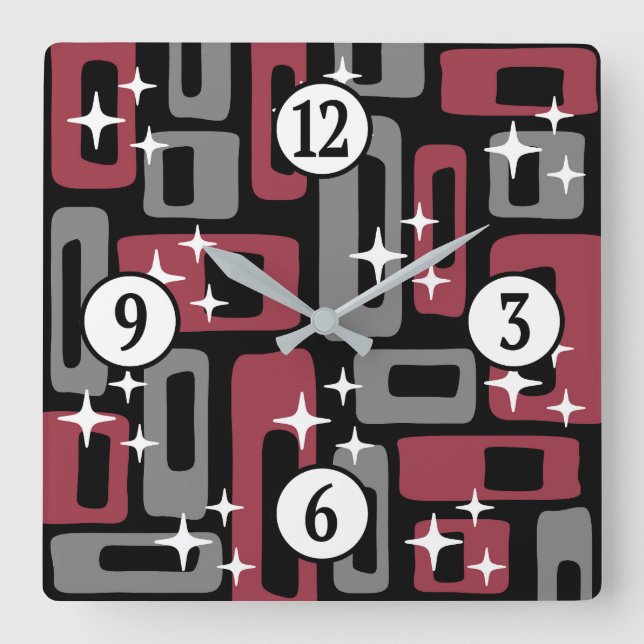 Retro Mid Century Modern Abstract Square Wall Clock (Front)