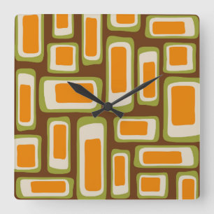 Retro Mid Century Modern Abstract Square Wall Clock