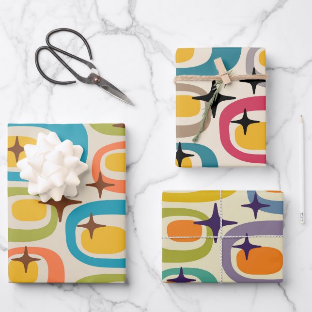 Retro Mid Century Modern Abstract Wrapping Paper Sheet (Front)
