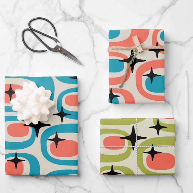 Retro Mid Century Modern Abstract Wrapping Paper Sheet (Front)
