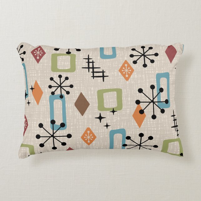 Retro Mid Century Modern Atomic Abstract Pattern Accent Pillow (Front)