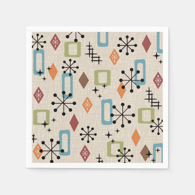 Retro Mid Century Modern Atomic Abstract Pattern Napkin (Front)