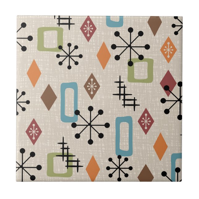 Retro Mid Century Modern Atomic Abstract Pattern Tile (Front)