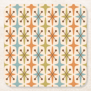 Retro Mid Century Modern Atomic Age Pattern Square Paper Coaster