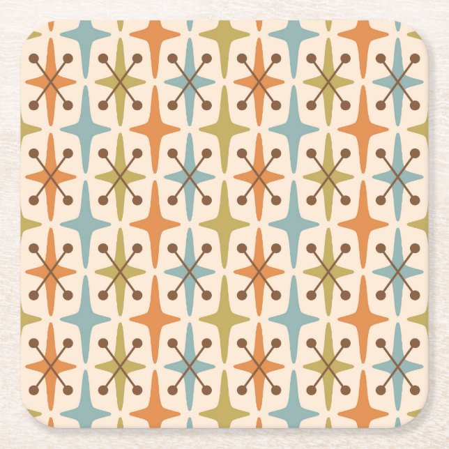 Retro Mid Century Modern Atomic Age Pattern Square Paper Coaster (Front)