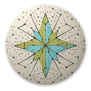 Retro Mid Century Modern Atomic Geometric Pattern Ceramic Knob