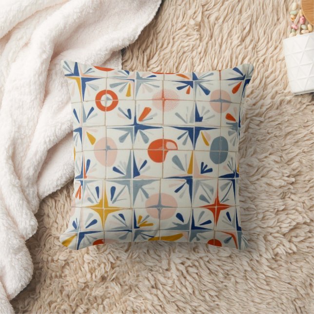 Retro Mid Century Modern Atomic Geometric Pattern Throw Pillow (Blanket)