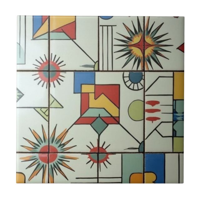 Retro Mid Century Modern Atomic Geometric Pattern Tile (Front)
