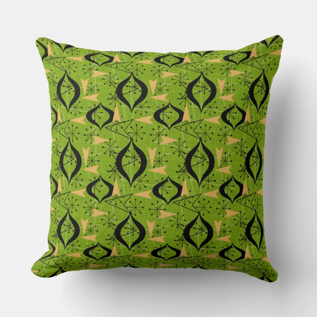 Retro Mid-Century Modern | Atomic Shapes Throw Pillow (Front)