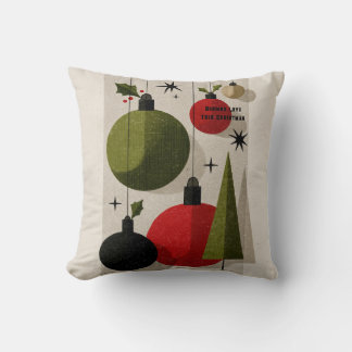 Retro Mid-Century Modern Christmas Ornaments Throw Pillow
