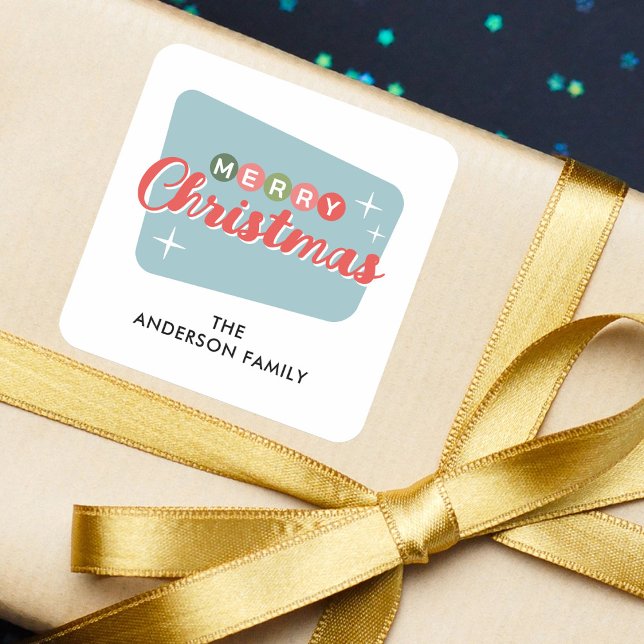 Retro Mid-century Modern Christmas Return Address Square Sticker (Creator Uploaded)