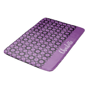 Retro mid century modern circles name monogram bath mat