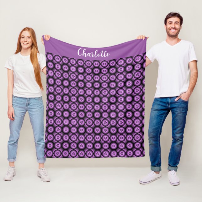 Retro mid century modern circles name monogram fleece blanket (In Situ)