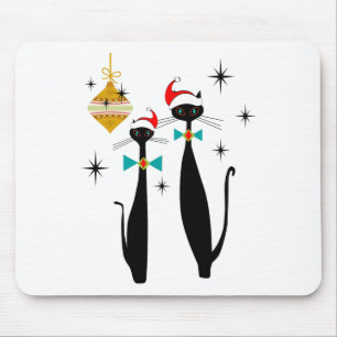 Retro Mid Century Modern Cool Cat Christmas Mouse Pad