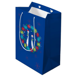 Retro Mid Century Modern Cool Cat Christmas Wreath Medium Gift Bag